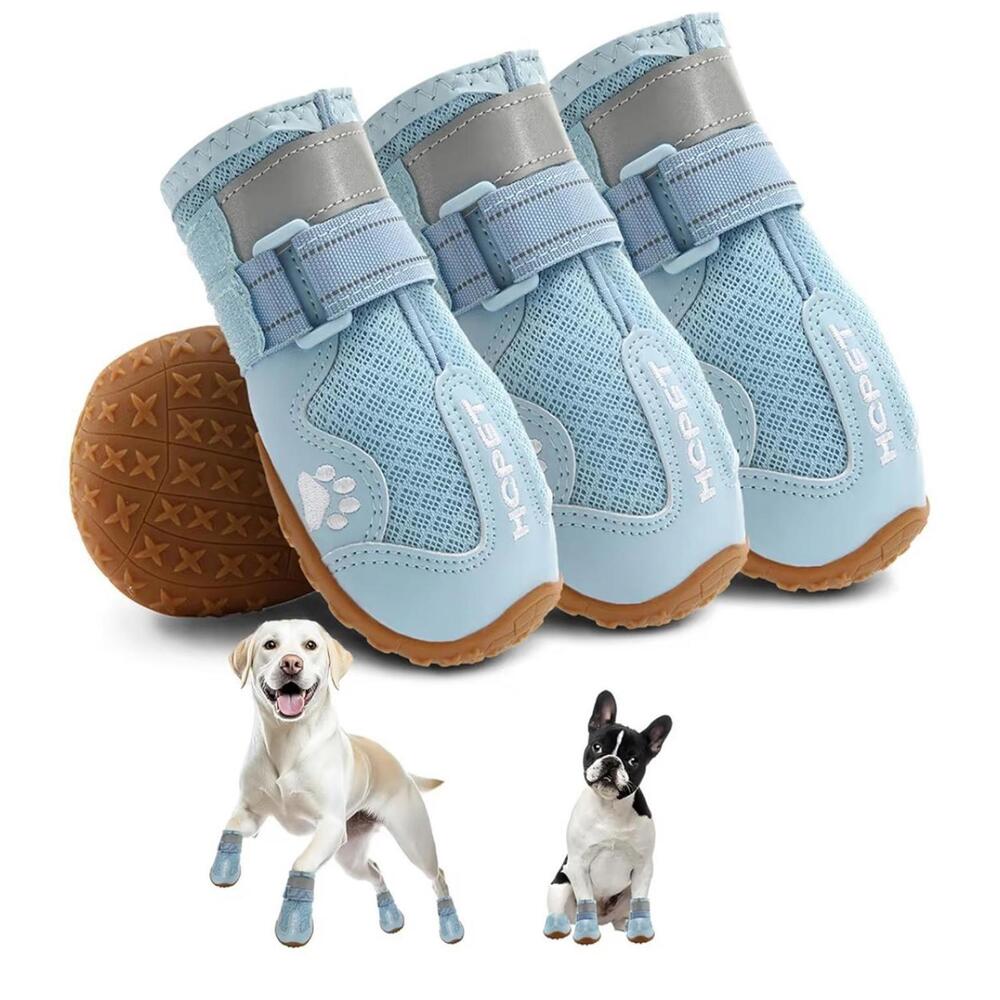Dog Booties, HCPET, Size XS, New in Package, Lt Blue, Rubber Grips, Reflective